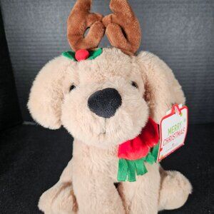 American Greetings Plush Holiday Light Tan Labrador Puppy With Holiday Antlers